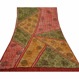 sanskriti vintage red sarees pure georgette silk printed sari soft craft fabric, prg-7984