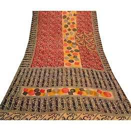 Sanskriti Vintage Red Sarees Pure Georgette Silk Printed Sari 5Yd Craft Fabric, PRG-8025