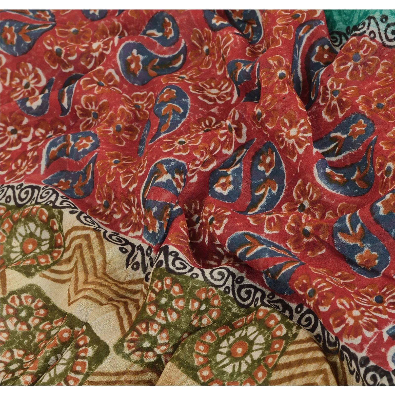 Sanskriti Vintage Printed Blend Georgette Sarees Multi Color Sari Craft Fabric, PRG-1166-Multi Color-Printed Floral &amp; Paisley Design-Blend Georgette-2