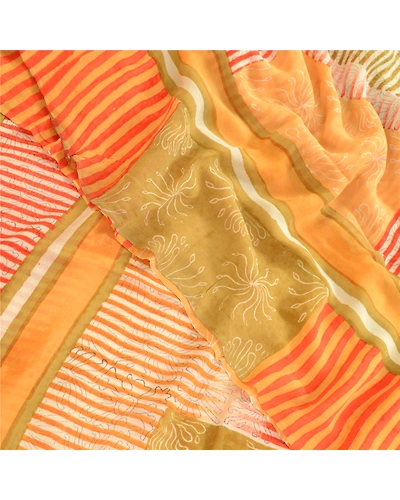 Sanskriti Vintage Indian Pure Georgette Silk Sarees Printed Sari 5Ydcraft Fabric, PRG-1188-Multi Color-Printed Floral &amp; Abstract Design-Pure Georgette Silk-1
