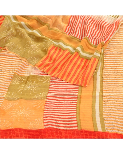 Sanskriti Vintage Indian Pure Georgette Silk Sarees Printed Sari 5Ydcraft Fabric, PRG-1188-Multi Color-Printed Floral &amp; Abstract Design-Pure Georgette Silk-7