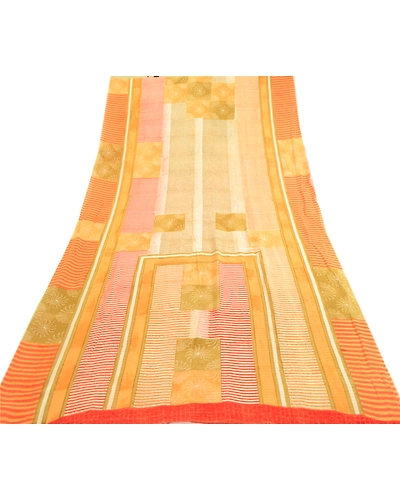 Sanskriti Vintage Indian Pure Georgette Silk Sarees Printed Sari 5Ydcraft Fabric, PRG-1188-Multi Color-Printed Floral &amp; Abstract Design-Pure Georgette Silk-8