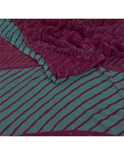 Sanskriti Vintage Georgette Sarees Purple Bandhani Printed Sari 5Yd Craft Fabric, PRG-1241-Purple-Printed Floral Design-Georgette-3