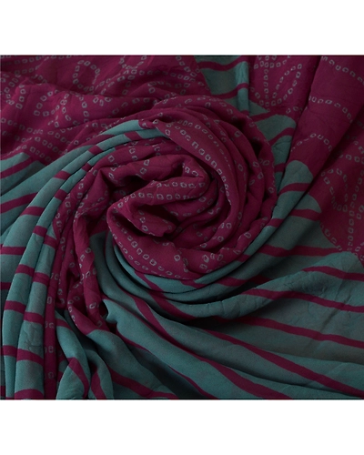 Sanskriti Vintage Georgette Sarees Purple Bandhani Printed Sari 5Yd Craft Fabric, PRG-1241-Purple-Printed Floral Design-Georgette-5