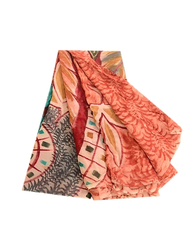 Sanskriti Vintage Red Indian Sarees Pure Georgette Silk Print Sari Craft Fabric, PRG-1267-Dark Red-Printed Floral Design-Pure Georgette Silk-2