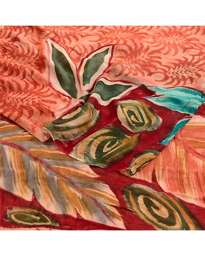 Sanskriti Vintage Red Indian Sarees Pure Georgette Silk Print Sari Craft Fabric, PRG-1267-Dark Red-Printed Floral Design-Pure Georgette Silk-7