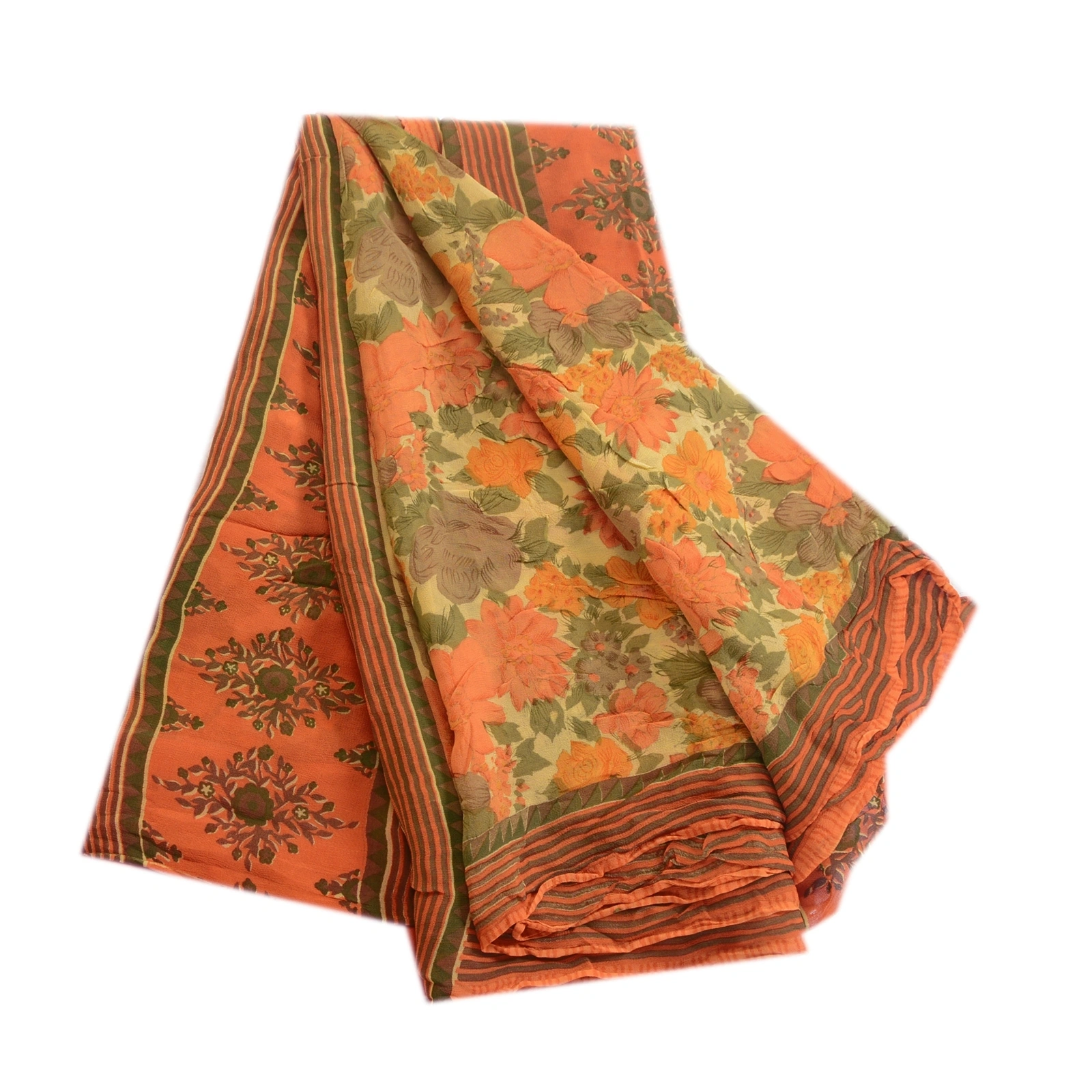 Sanskriti Vintage Sarees Indian Pure Georgette Silk Printed Sari Craft Fabric, PRG-1272-Multi-Printed Floral &amp; Abstract Design-Pure Georgette Silk-2