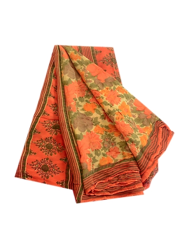Sanskriti Vintage Sarees Indian Pure Georgette Silk Printed Sari Craft Fabric, PRG-1272-Multi-Printed Floral &amp; Abstract Design-Pure Georgette Silk-2