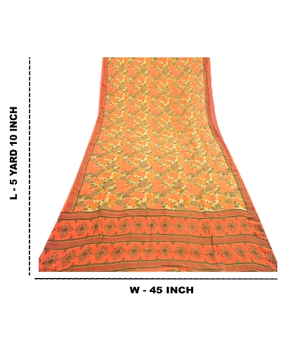 Sanskriti Vintage Sarees Indian Pure Georgette Silk Printed Sari Craft Fabric, PRG-1272-Multi-Printed Floral &amp; Abstract Design-Pure Georgette Silk-3
