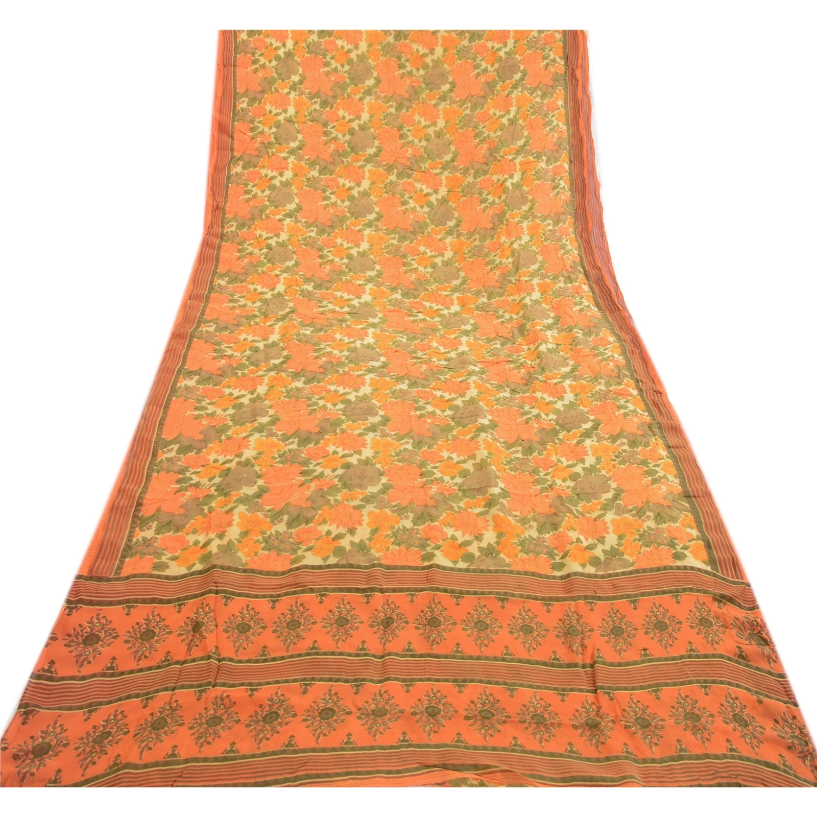 Sanskriti Vintage Sarees Indian Pure Georgette Silk Printed Sari Craft Fabric, PRG-1272-Multi-Printed Floral &amp; Abstract Design-Pure Georgette Silk-8