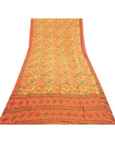 Sanskriti Vintage Sarees Indian Pure Georgette Silk Printed Sari Craft Fabric, PRG-1272-Multi-Printed Floral &amp; Abstract Design-Pure Georgette Silk-8