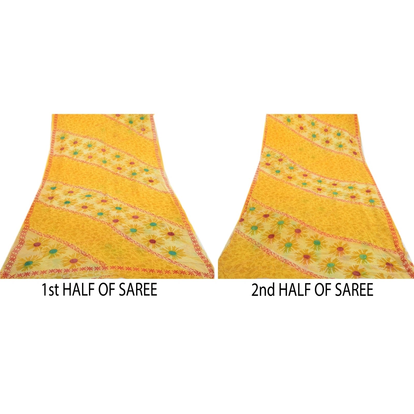 Sanskriti Vintage Yellow Indian Sarees Printed Blend Georgette Sari Craft Fabric, PRG-1434-Yellow-Printed Floral Design-Blend Georgette-5