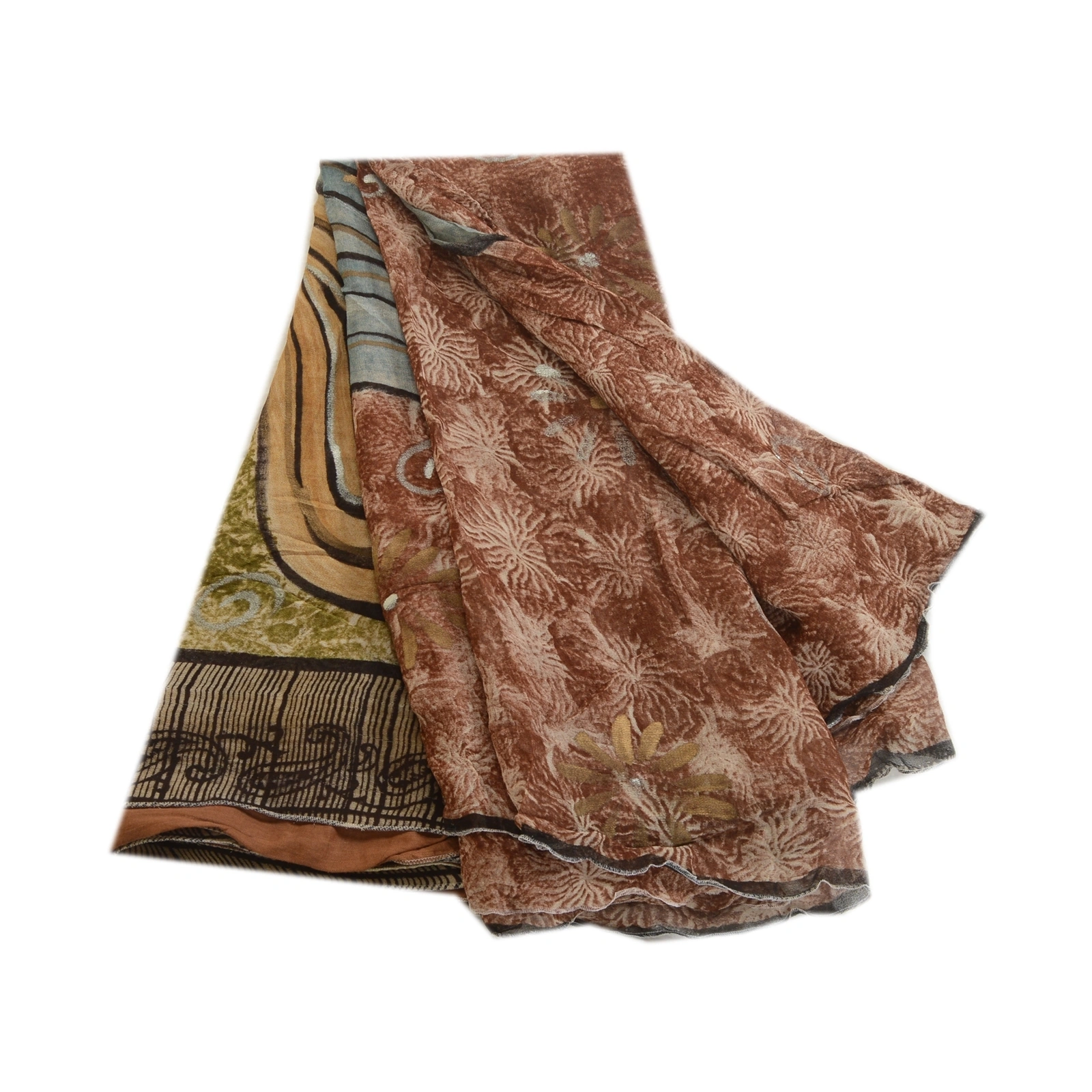 Sanskriti Vintage Brown Sarees Blend Georgette Printed Sari Floral Craft Fabric, PRG-1442-Brown-Printed Floral &amp; Abstract Design-Blend Georgette-2