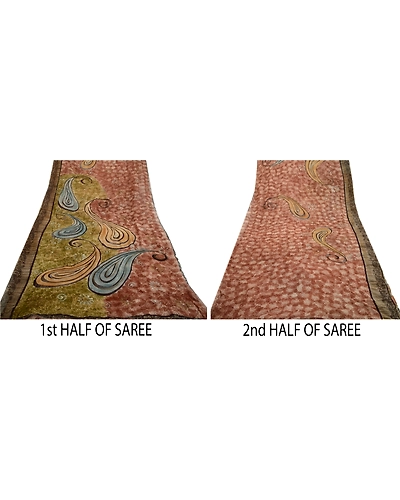 Sanskriti Vintage Brown Sarees Blend Georgette Printed Sari Floral Craft Fabric, PRG-1442-Brown-Printed Floral &amp; Abstract Design-Blend Georgette-5