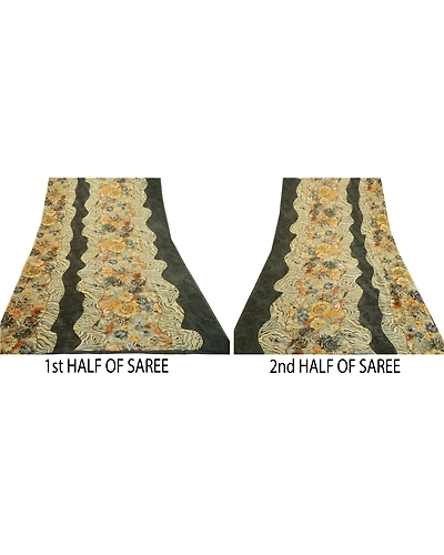 Sanskriti Vintage Multi Sarees Indian Georgette Printed Sari Floral Craft Fabric, PRG-1537-Multi-Printed Floral &amp; Paisley Design-Poly Georgette-5