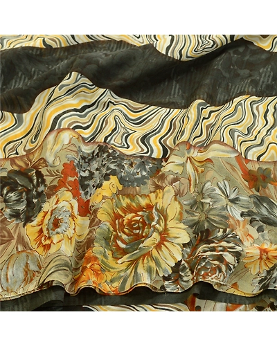 Sanskriti Vintage Multi Sarees Indian Georgette Printed Sari Floral Craft Fabric, PRG-1537-Multi-Printed Floral &amp; Paisley Design-Poly Georgette-6