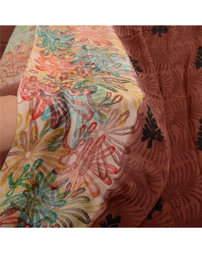 Sanskriti Vintage Sarees Brown Pure Georgette Silk Printed Sari 5Yd Craft Fabric, PRG-1659-Shades Of Brown-Printed Floral Design-Pure Georgette Silk-4