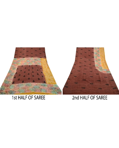 Sanskriti Vintage Sarees Brown Pure Georgette Silk Printed Sari 5Yd Craft Fabric, PRG-1659-Shades Of Brown-Printed Floral Design-Pure Georgette Silk-5