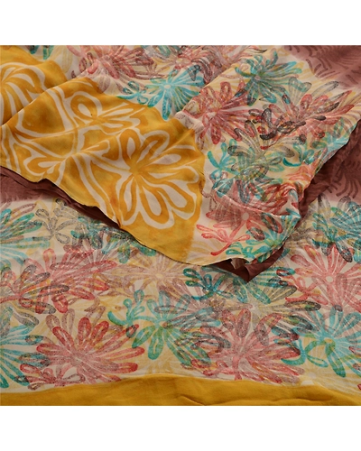 Sanskriti Vintage Sarees Brown Pure Georgette Silk Printed Sari 5Yd Craft Fabric, PRG-1659-Shades Of Brown-Printed Floral Design-Pure Georgette Silk-7