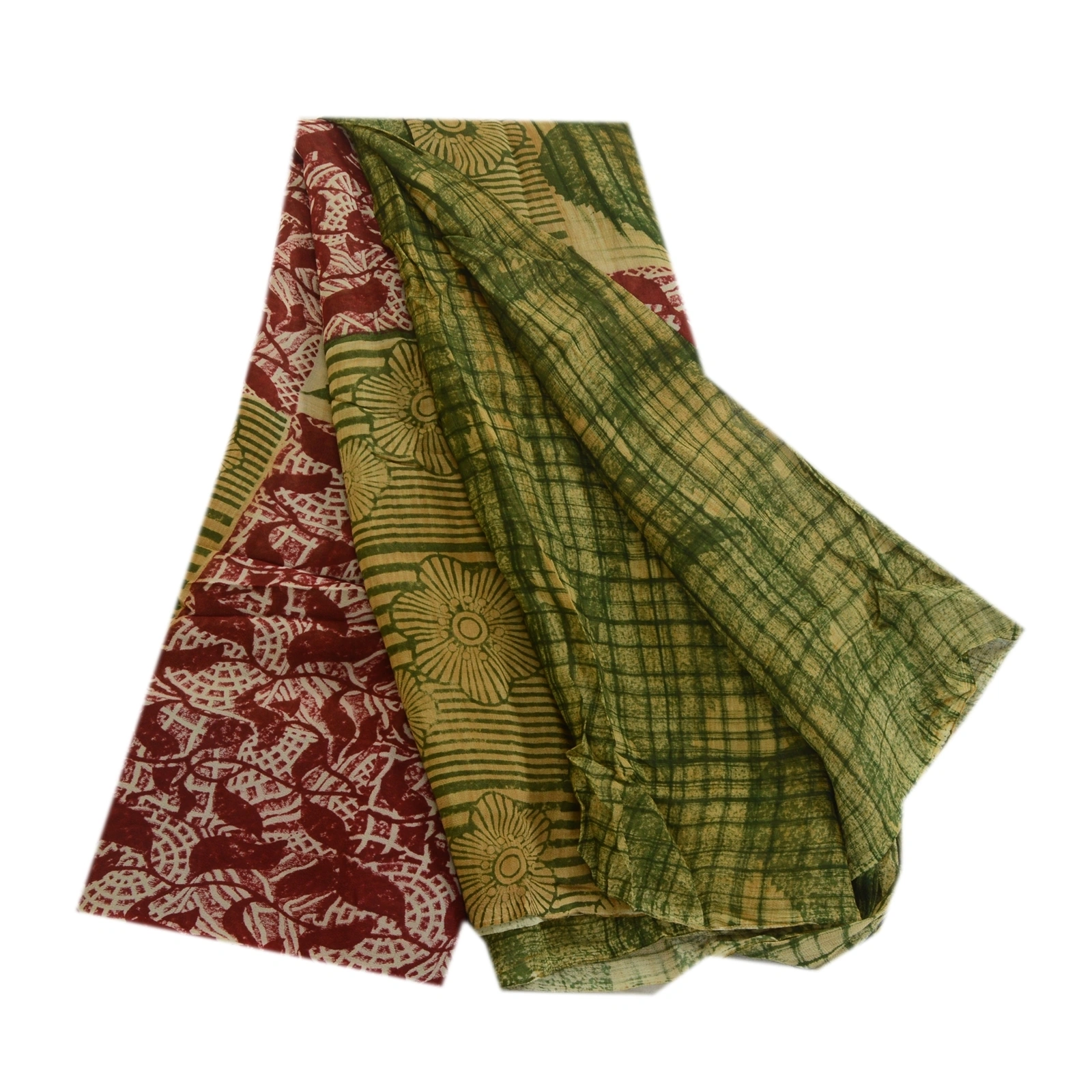 Sanskriti Vintage Sarees Green Indian Blend Georgette Printed Sari Craft Fabric, PRG-1661-Green-Printed Floral Design-Blend Georgette-2