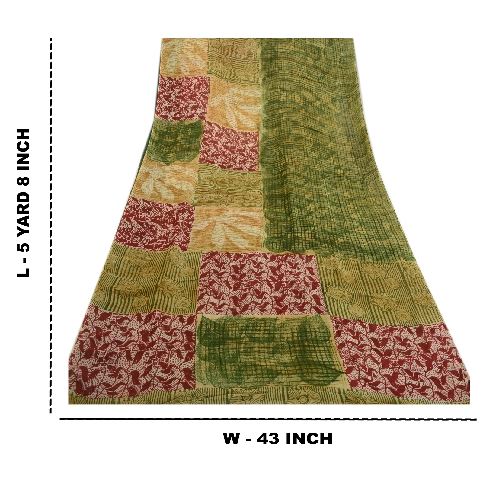 Sanskriti Vintage Sarees Green Indian Blend Georgette Printed Sari Craft Fabric, PRG-1661-Green-Printed Floral Design-Blend Georgette-3