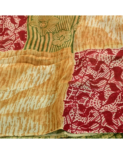 Sanskriti Vintage Sarees Green Indian Blend Georgette Printed Sari Craft Fabric, PRG-1661-Green-Printed Floral Design-Blend Georgette-6