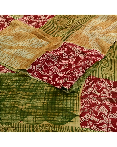 Sanskriti Vintage Sarees Green Indian Blend Georgette Printed Sari Craft Fabric, PRG-1661-Green-Printed Floral Design-Blend Georgette-7