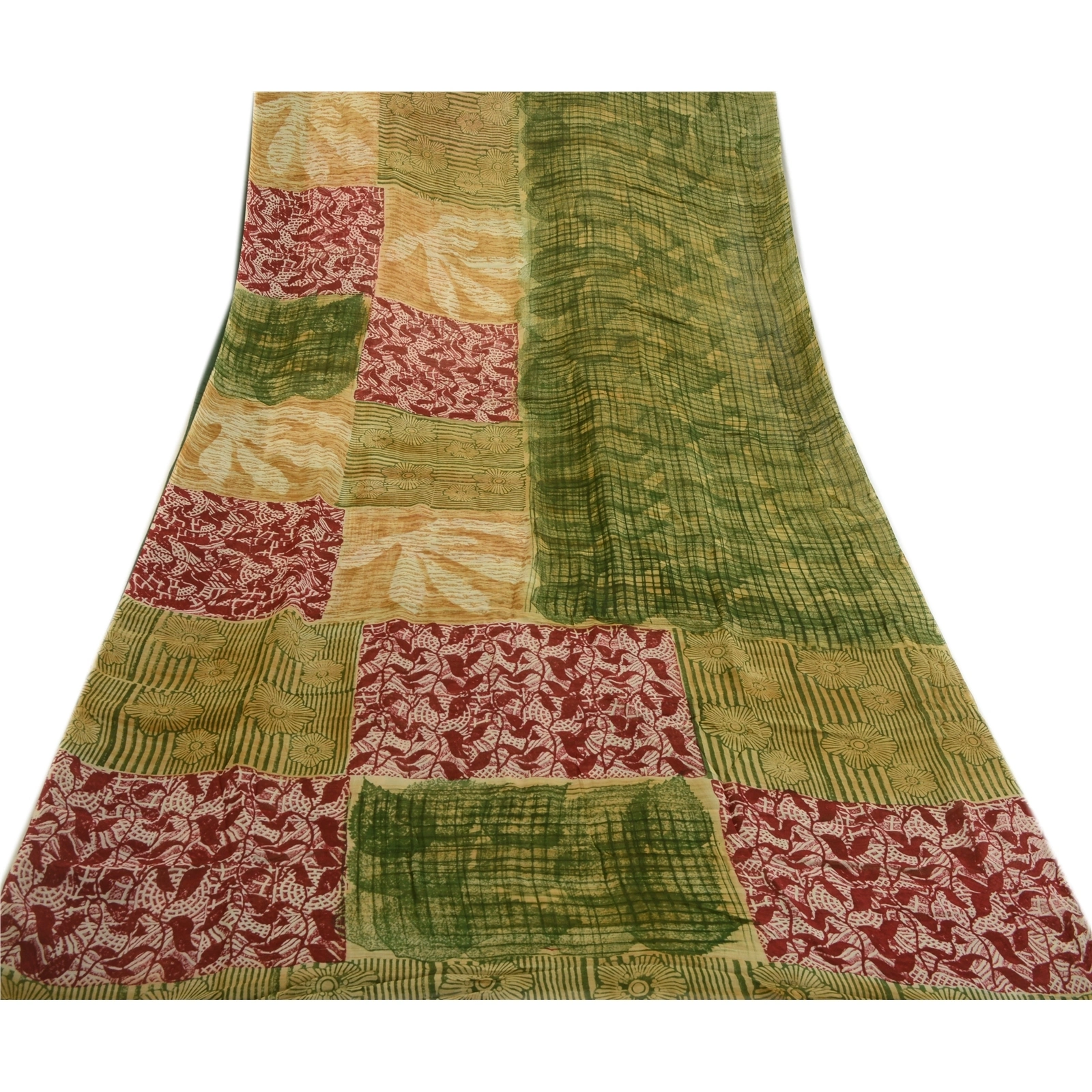 Sanskriti Vintage Sarees Green Indian Blend Georgette Printed Sari Craft Fabric, PRG-1661-Green-Printed Floral Design-Blend Georgette-8