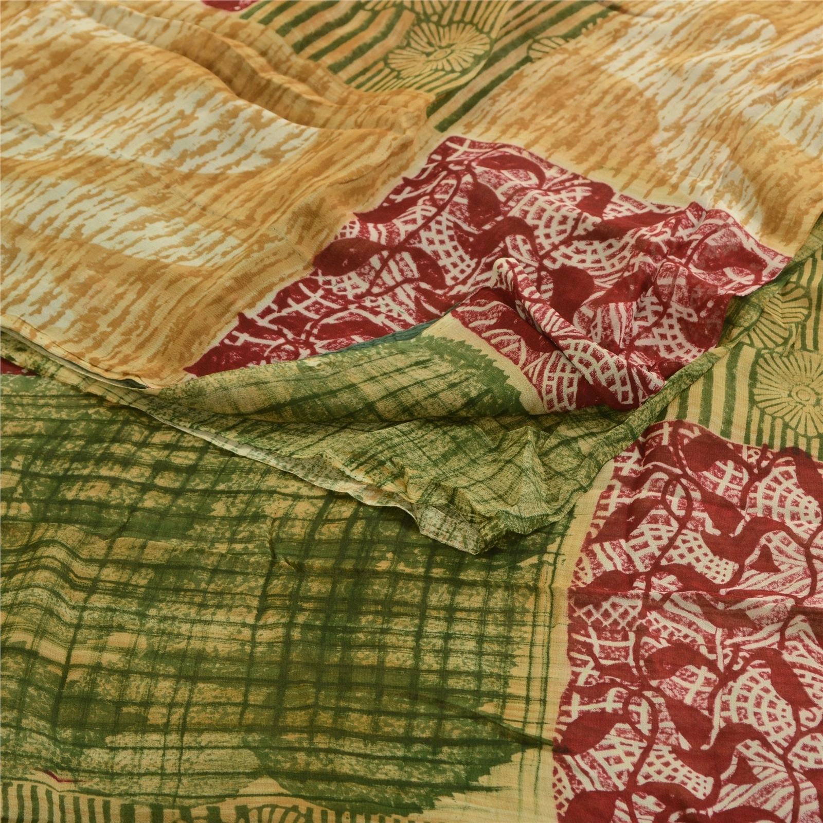 Sanskriti Vintage Sarees Green Indian Blend Georgette Printed Sari Craft Fabric, PRG-1661-Green-Printed Floral Design-Blend Georgette-9