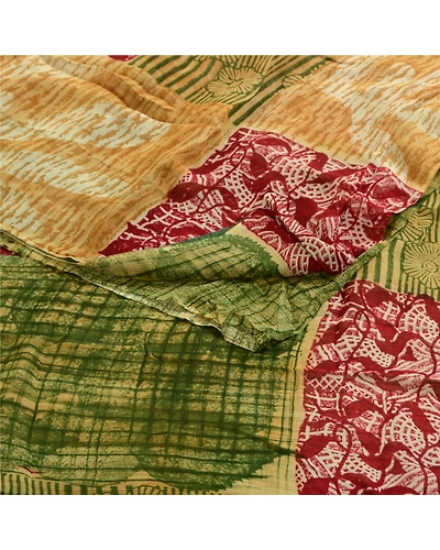 Sanskriti Vintage Sarees Green Indian Blend Georgette Printed Sari Craft Fabric, PRG-1661-Green-Printed Floral Design-Blend Georgette-9