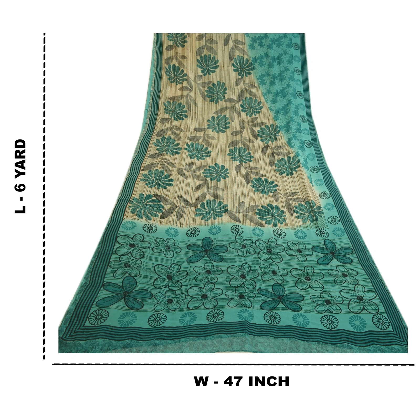 Sanskriti Vintage Green Pure Georgette Silk Sarees Printed Sari 5Yd Craft Fabric, PRG-1703-Green-Printed Floral Design-Pure Georgette Silk-9