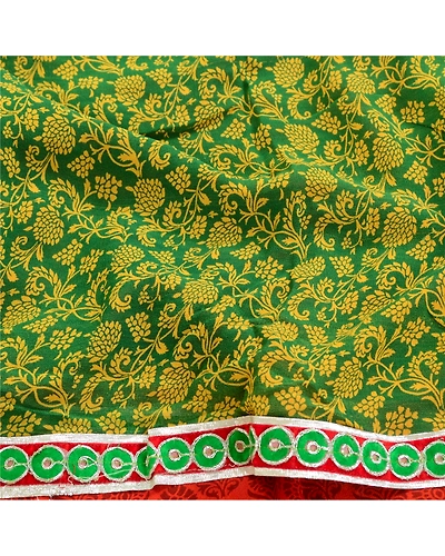 Sanskriti Vintage Sarees Orange Pure Georgette Silk Printed Sari Craft Fabric, PRG-1876-Orange-Printed Floral Design-Pure Georgette Silk-6