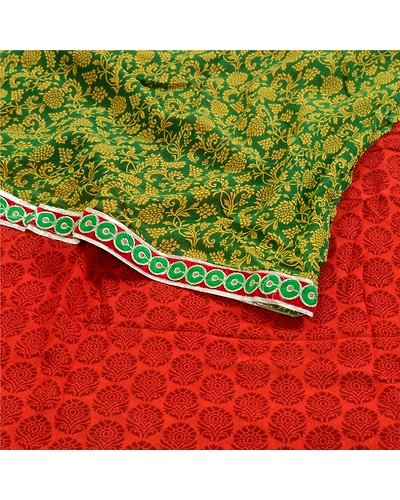 Sanskriti Vintage Sarees Orange Pure Georgette Silk Printed Sari Craft Fabric, PRG-1876-Orange-Printed Floral Design-Pure Georgette Silk-7