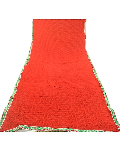Sanskriti Vintage Sarees Orange Pure Georgette Silk Printed Sari Craft Fabric, PRG-1876-Orange-Printed Floral Design-Pure Georgette Silk-8