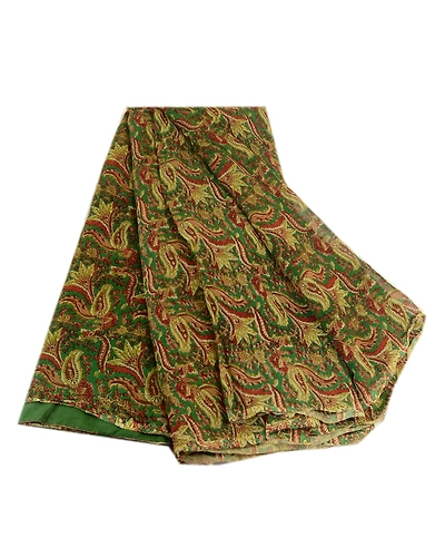 Sanskriti Vintage Green Kalamkari Printed Sarees Pure Georgette Silk Sari Fabric, PRG-1954-Green-Printed Floral &amp; Paisley Design-Pure Georgette Silk-2