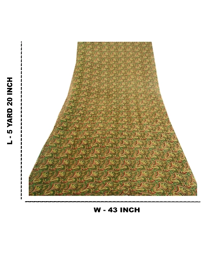 Sanskriti Vintage Green Kalamkari Printed Sarees Pure Georgette Silk Sari Fabric, PRG-1954-Green-Printed Floral &amp; Paisley Design-Pure Georgette Silk-3
