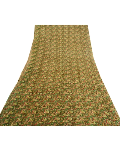 Sanskriti Vintage Green Kalamkari Printed Sarees Pure Georgette Silk Sari Fabric, PRG-1954-Green-Printed Floral &amp; Paisley Design-Pure Georgette Silk-8