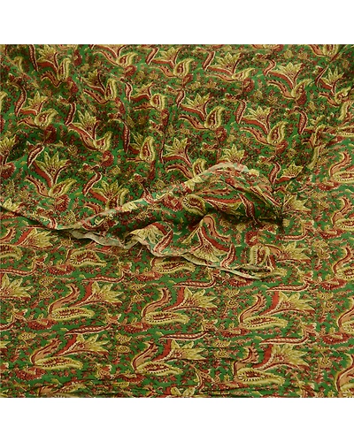 Sanskriti Vintage Green Kalamkari Printed Sarees Pure Georgette Silk Sari Fabric, PRG-1954-Green-Printed Floral &amp; Paisley Design-Pure Georgette Silk-9