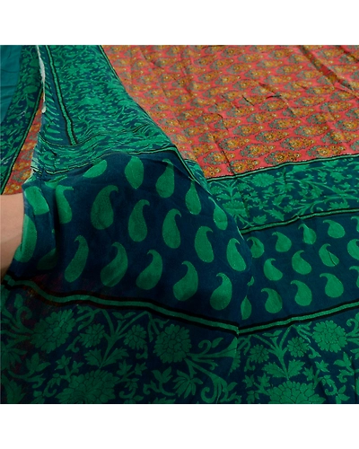 Sanskriti Vintage Sarees Indian Red Pure Georgette Silk Print Sari Craft Fabric, PRG-1997-Red-Printed Floral Design-Pure Georgette Silk-3
