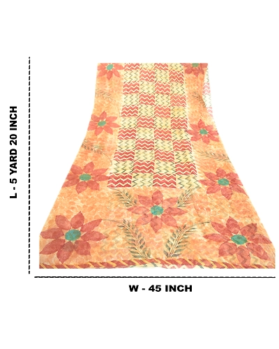 Sanskriti Vintage Brown Blend Georgette Sarees Printed Craft Sari 5 Yard Fabric, PRG-2037-Brown-Printed Floral Design-Blend Georgette-3