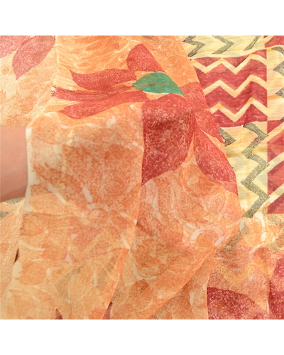 Sanskriti Vintage Brown Blend Georgette Sarees Printed Craft Sari 5 Yard Fabric, PRG-2037-Brown-Printed Floral Design-Blend Georgette-4