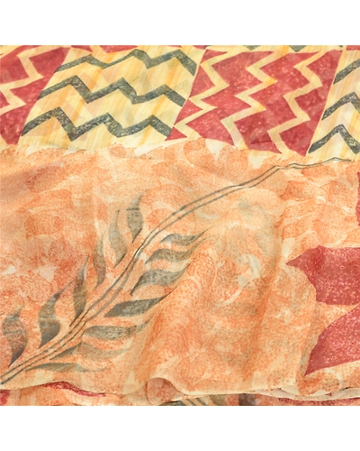 Sanskriti Vintage Brown Blend Georgette Sarees Printed Craft Sari 5 Yard Fabric, PRG-2037-Brown-Printed Floral Design-Blend Georgette-6