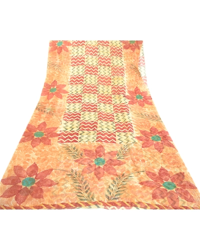 Sanskriti Vintage Brown Blend Georgette Sarees Printed Craft Sari 5 Yard Fabric, PRG-2037-Brown-Printed Floral Design-Blend Georgette-8