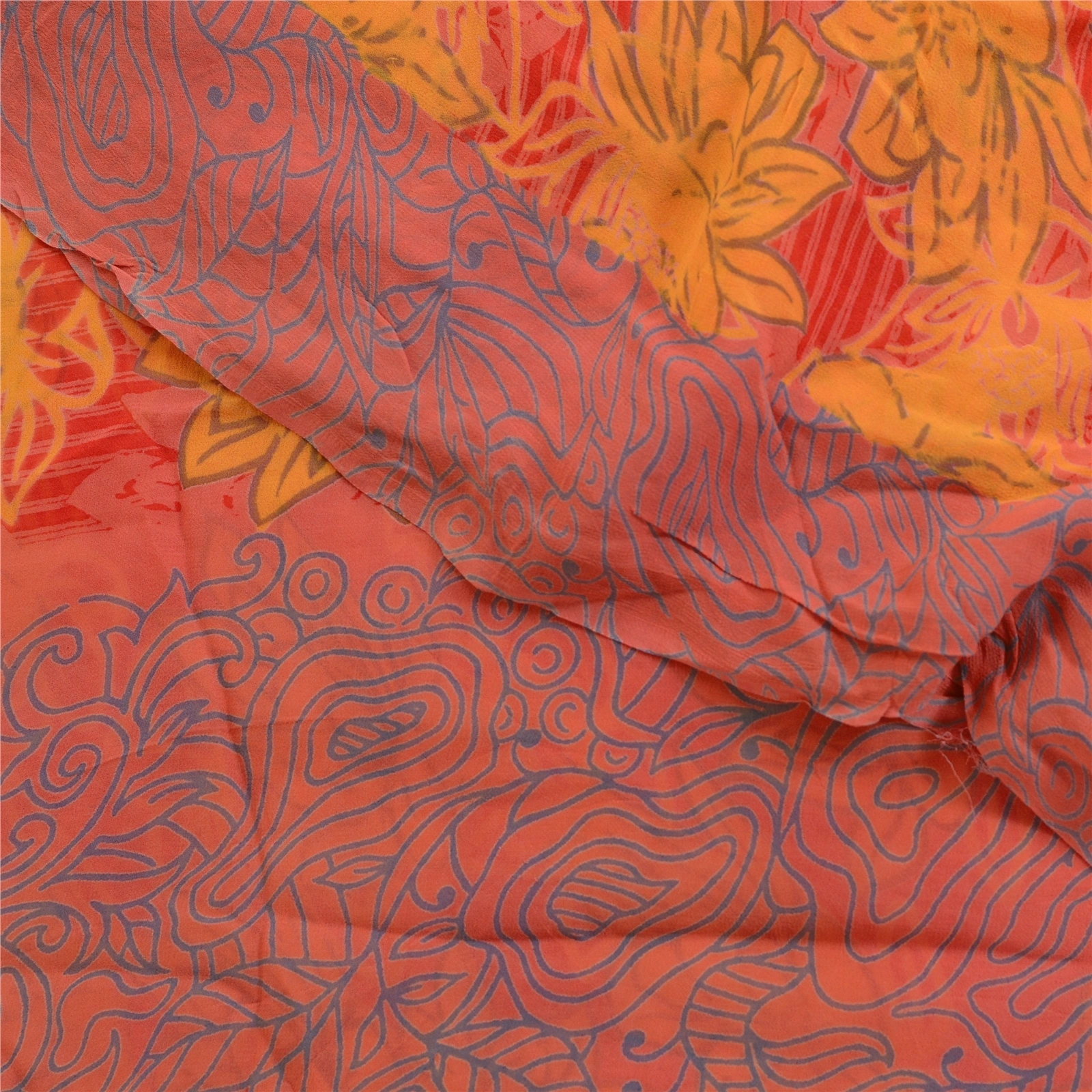 Sanskriti Vintage Red Indian Blend Georgette Sarees Printed Craft Fabric Sari, PRG-2046-Red-Printed Floral Design-Blend Georgette-1