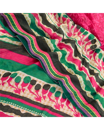 Sanskriti Vintage Pink Sarees Ari Embroidered Print Georgette Sari Craft Fabric, PRG-2331-Pink-Printed Floral Design-Poly Georgette-1