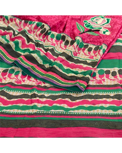 Sanskriti Vintage Pink Sarees Ari Embroidered Print Georgette Sari Craft Fabric, PRG-2331-Pink-Printed Floral Design-Poly Georgette-7