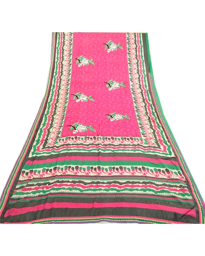 Sanskriti Vintage Pink Sarees Ari Embroidered Print Georgette Sari Craft Fabric, PRG-2331-Pink-Printed Floral Design-Poly Georgette-8