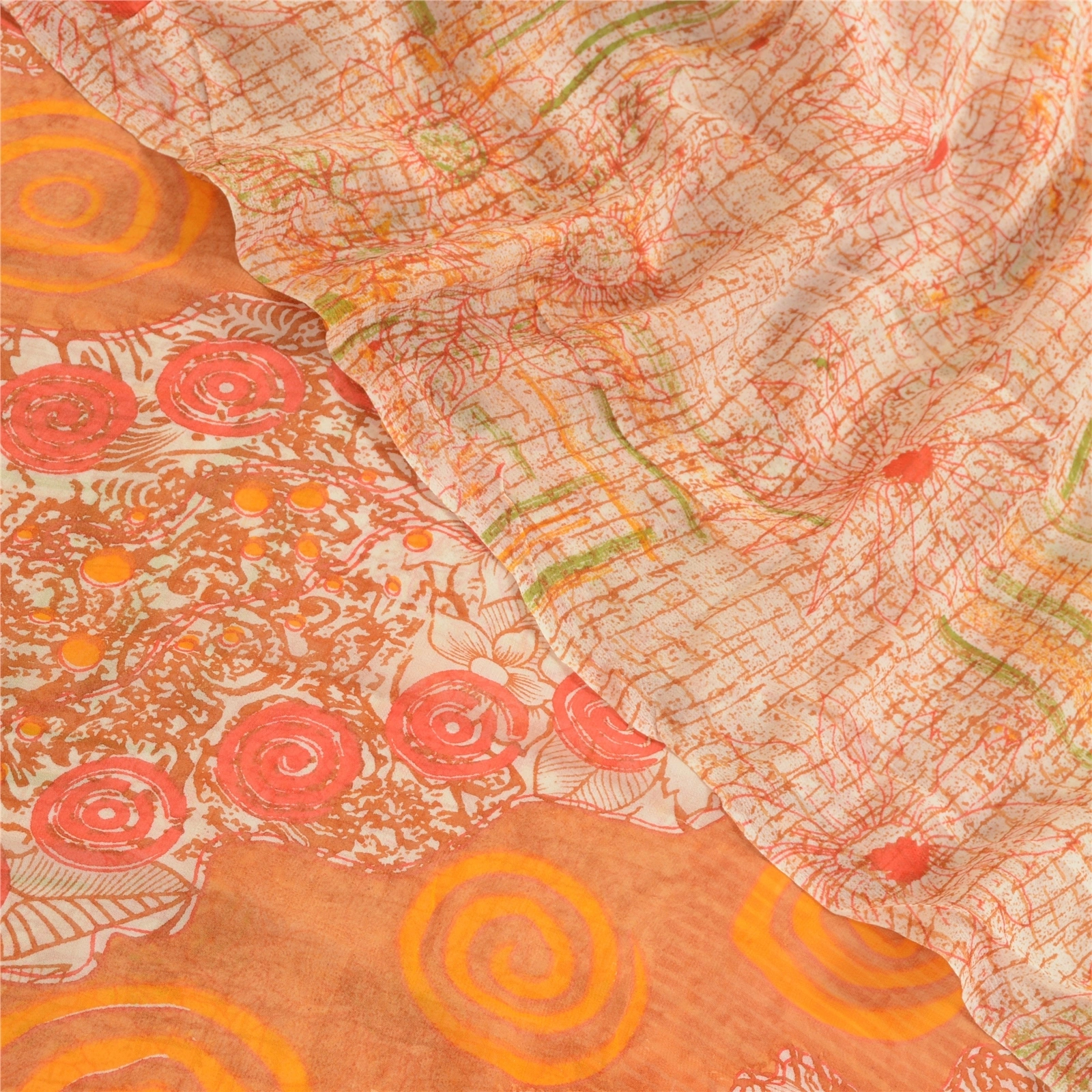 Sanskriti Vintage Sarees Multi Pure Georgette Silk Printed Sari 5Yd Craft Fabric, PRG-2344-Multi-Printed Floral Design-Pure Georgette Silk-1