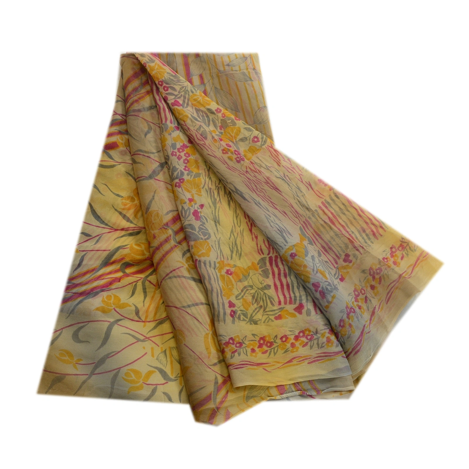 Sanskriti Vintage Sarees Multi Indian Pure Georgette Silk Printed Sari Fabric, PRG-2360-Multi-Printed Abstract Design-Pure Georgette Silk-7