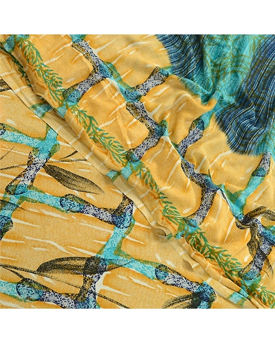 Sanskriti Vintage Blue From India Sarees Printed Georgette Sari 5Yd Craft Fabric, PRG-2405-Blue-Printed Floral Design-Poly Georgette-1